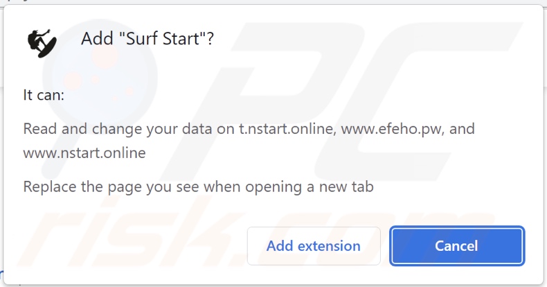 Surf Start browser hijacker asking for permissions