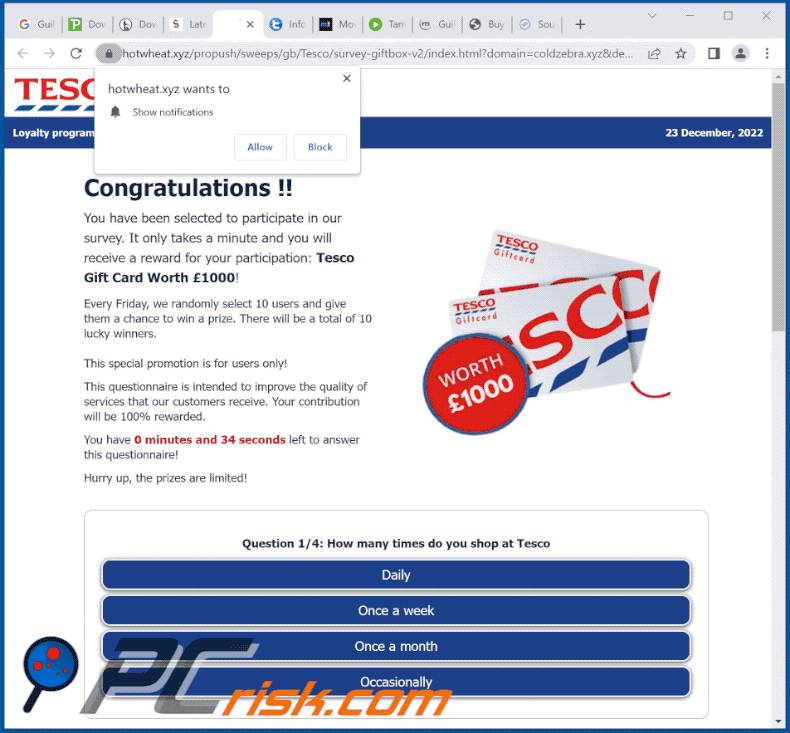 tesco loyalty program pop-up scam appearance