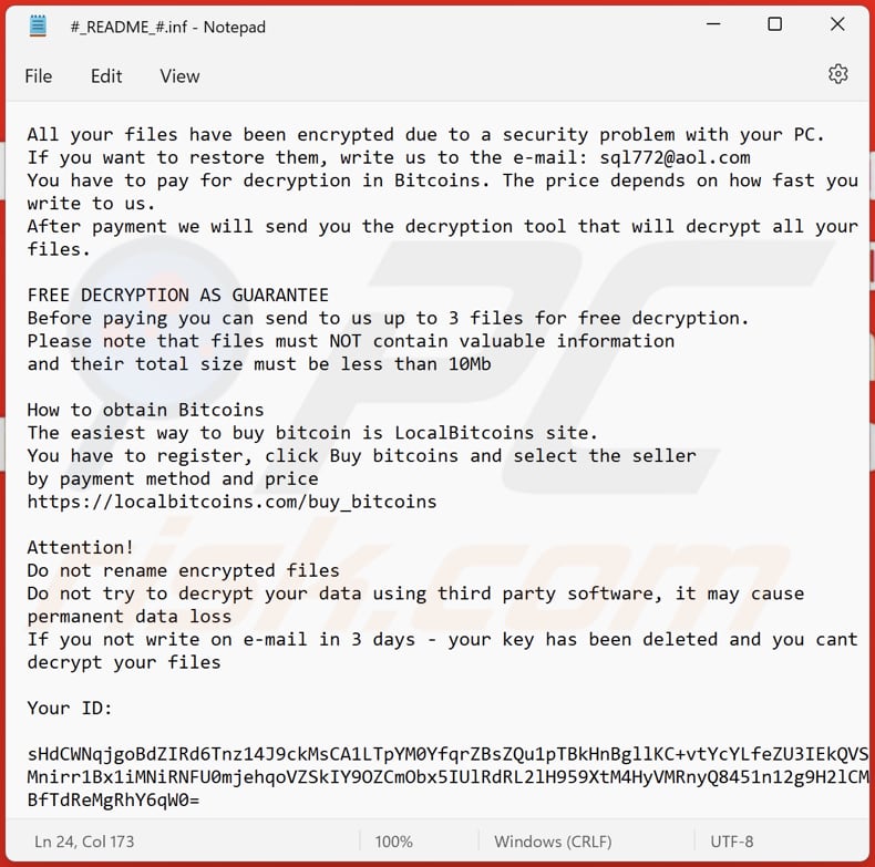 Theva ransomware text file (#_README_#.inf)