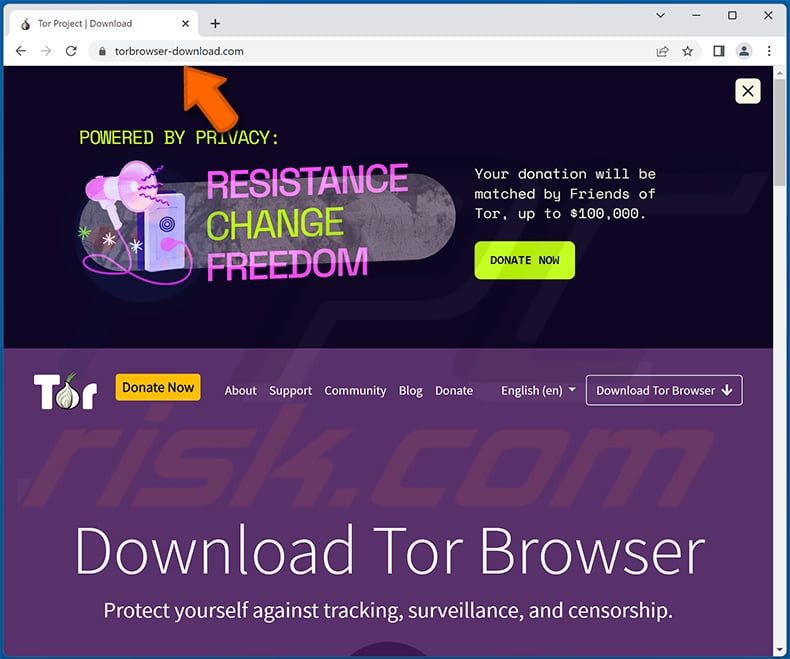 Titan Stealer-spreading faker Tor download website