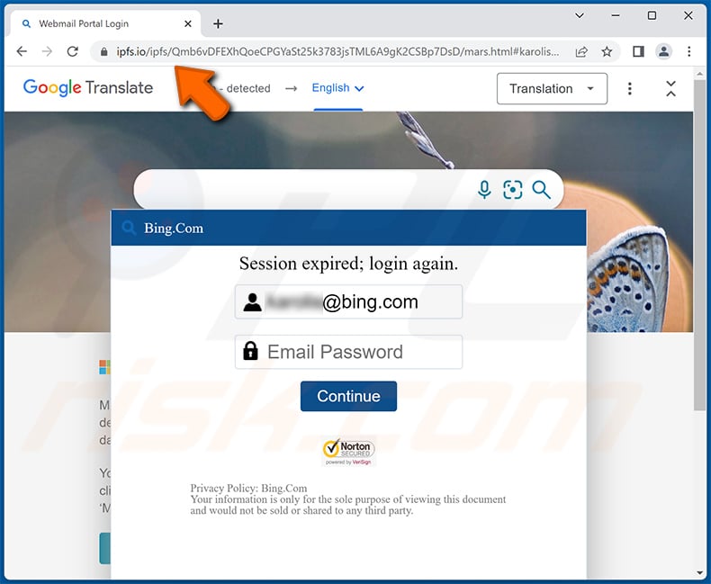 Phishing site promoted via Unusual Sign-in Activity email scam (2022-12-29)