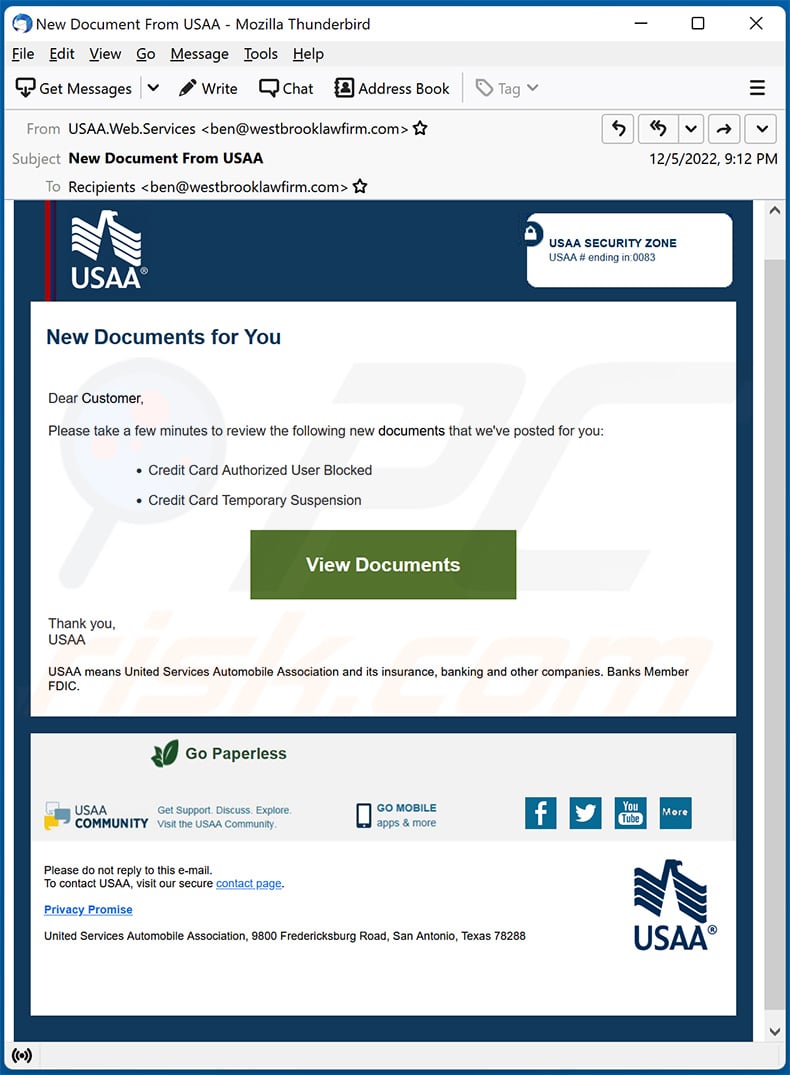 USAA-themed spam email (2022-12-06)