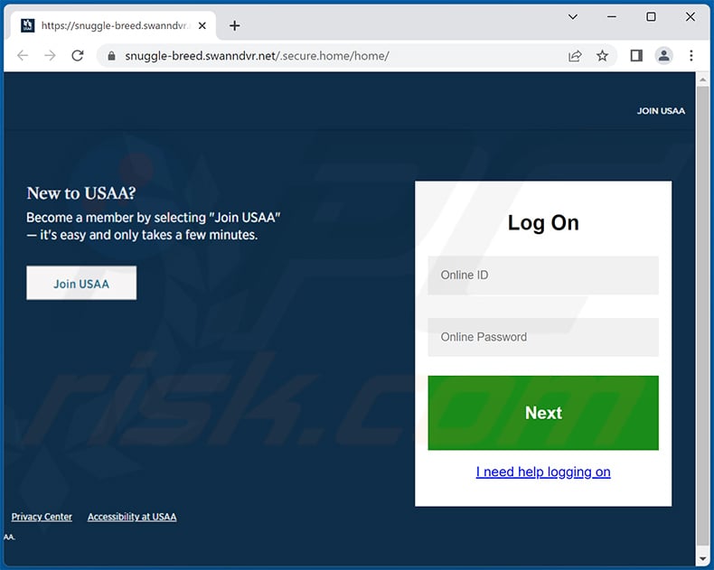 Phishing site promoted via USAA-themed spam email (2022-12-06)