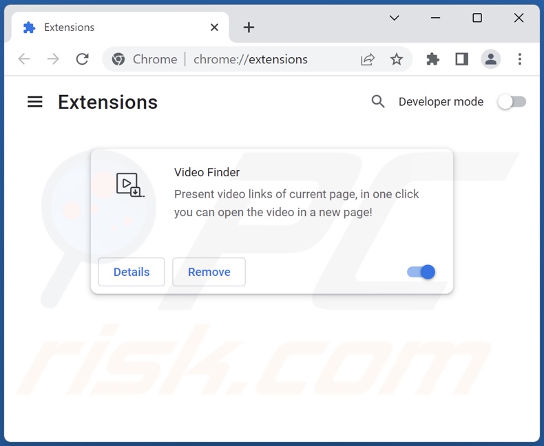 Removing Video Finder ads from Google Chrome step 2