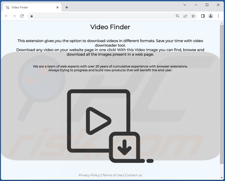 Website promoting Video Finder adware