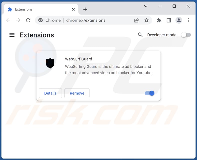 Removing WebSurf Guard adware from Google Chrome step 2