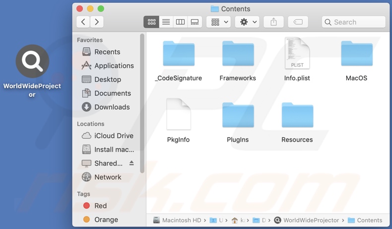 WorldWideProjector adware install folder