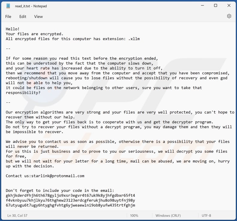 Xllm ransomware text file (read_it.txt)