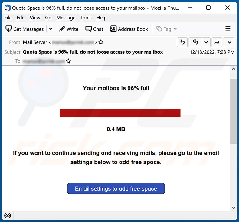 Yοur mailbοx is 96% full email scam (2022-12-14)