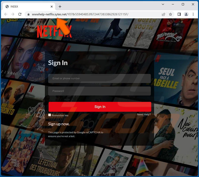 Fake Netflix website used for phishing purposes