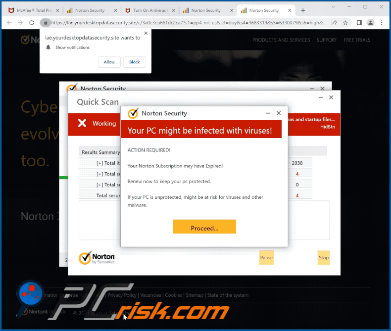 yourdesktopdatasecurity[.]site website appearance (GIF)