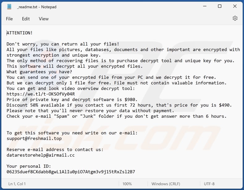 Znsm ransomware text file (_readme.txt)