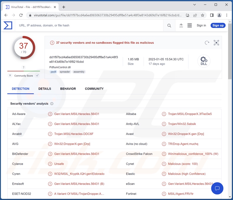 Album Stealer malware detections on VirusTotal