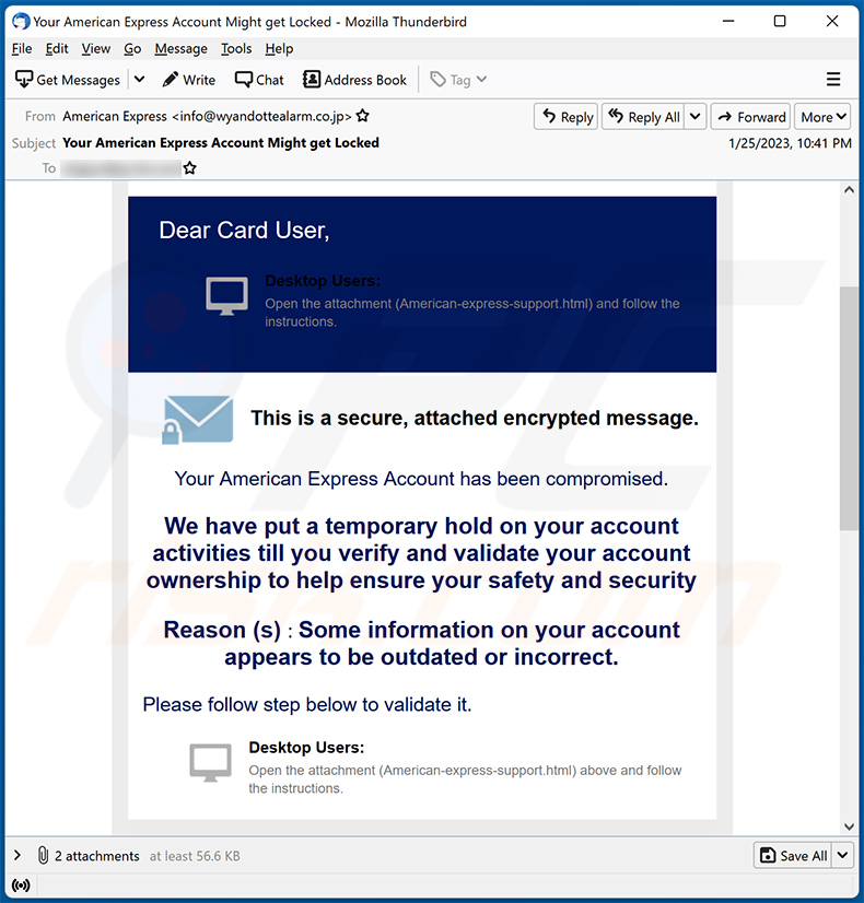 American Express-themed spam email (2023-01-26)
