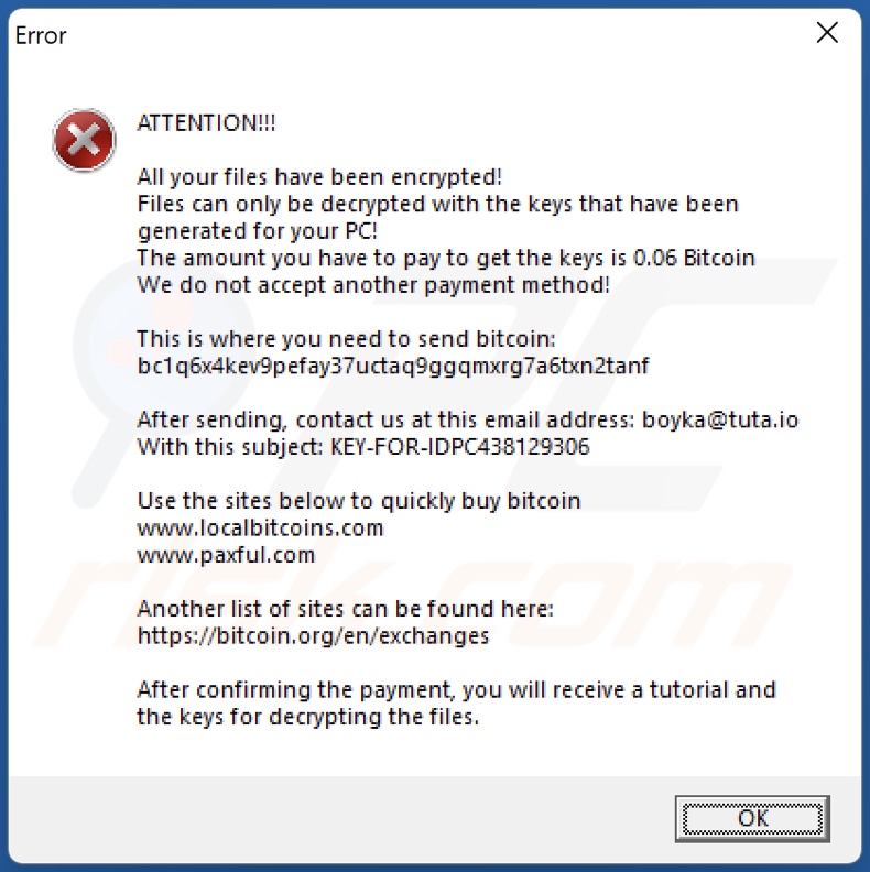 BoY ransomware ransom note (pop-up)