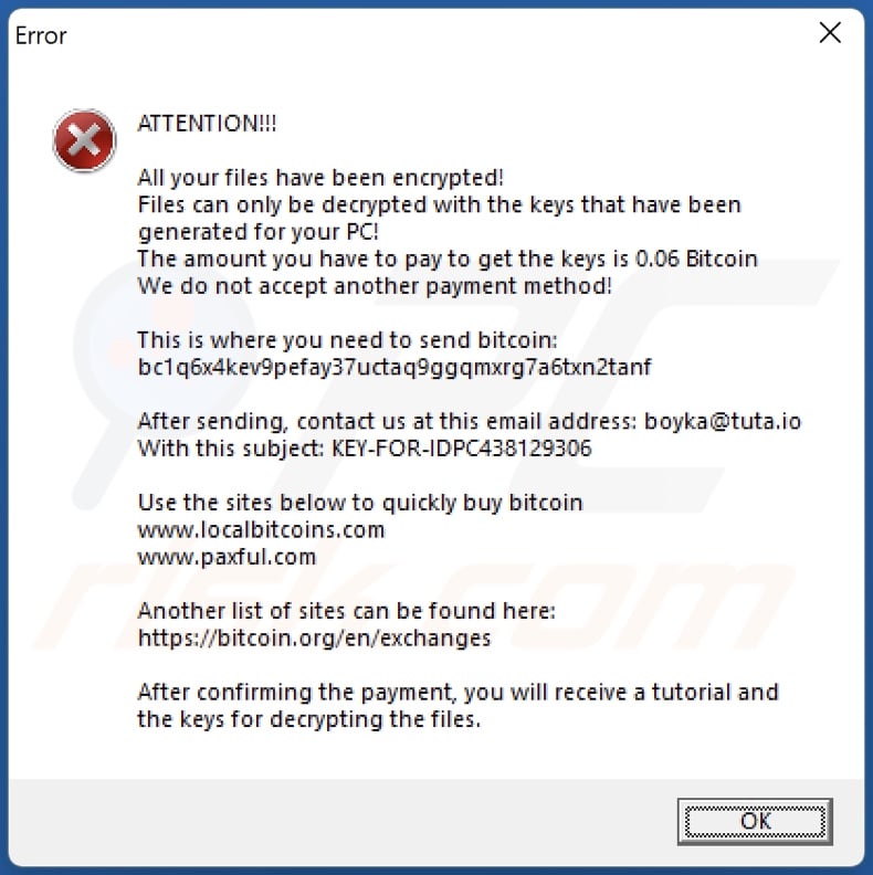 BoY ransomware ransom note (pop-up)