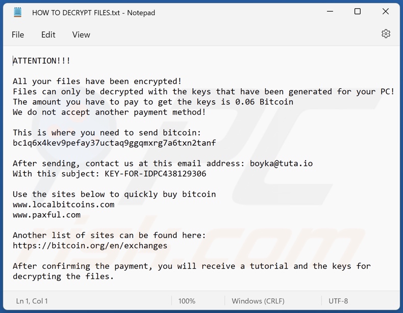 BoY ransomware text file (HOW TO DECRYPT FILES.txt)