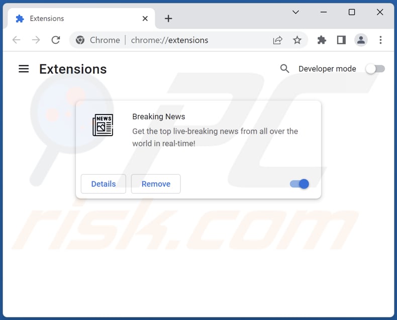 Removing Breaking News adware from Google Chrome step 2