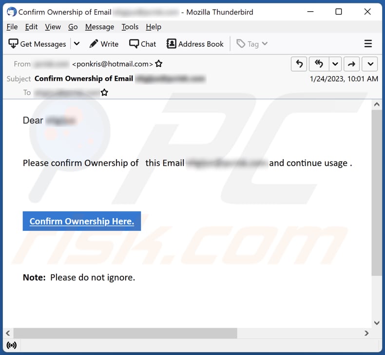 Confirm Ownership email scam