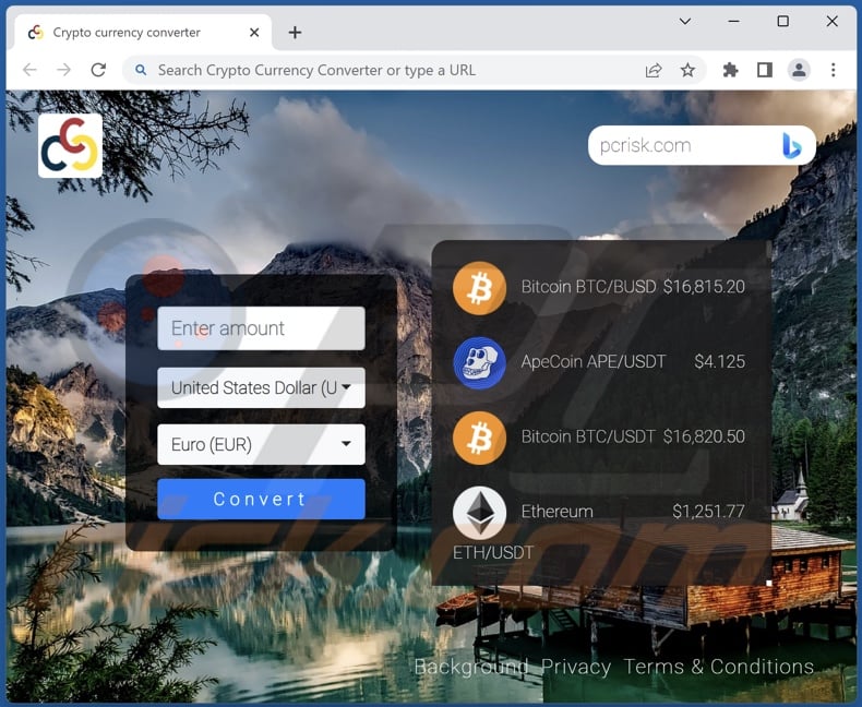 Crypto Currency Converter browser hijacker homepage