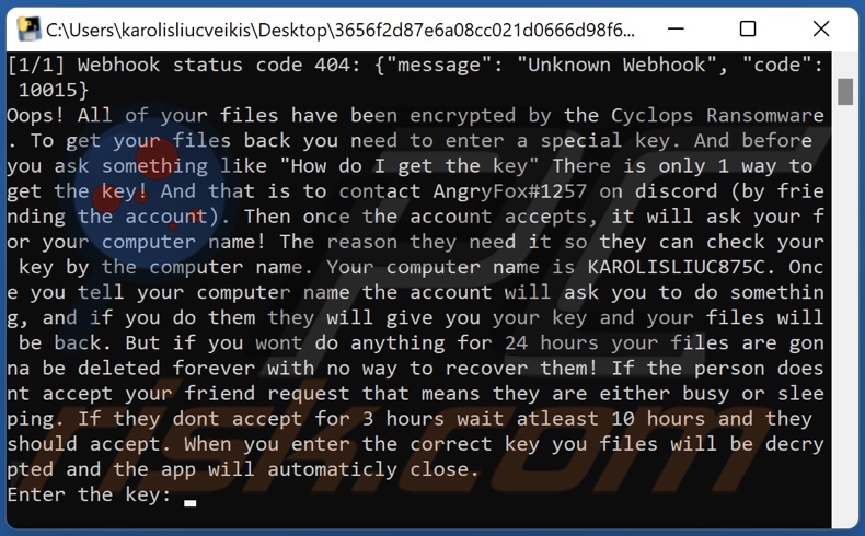 Cyclops ransomware ransom note (cmd)