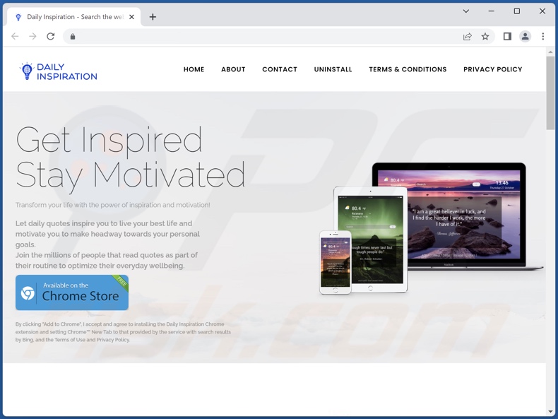 Website used to promote Daily Inspiration browser hijacker