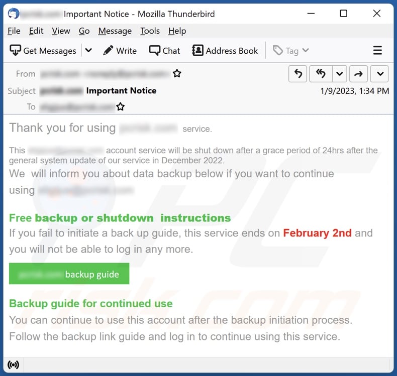 Data Backup email spam campaign