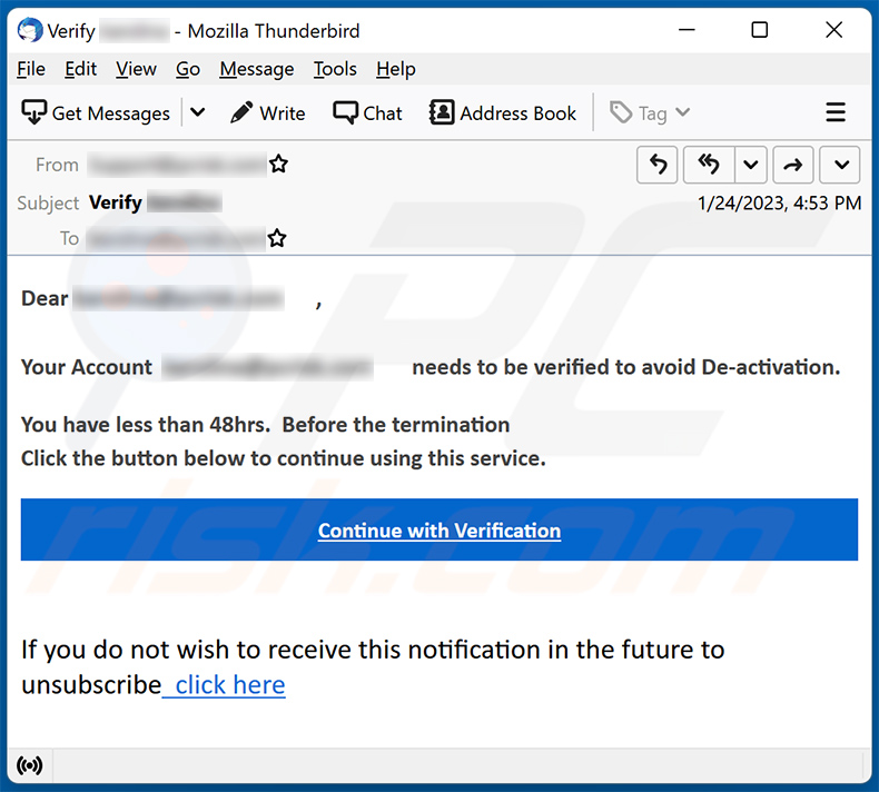 Deactivating email account scam (2023-01-25)
