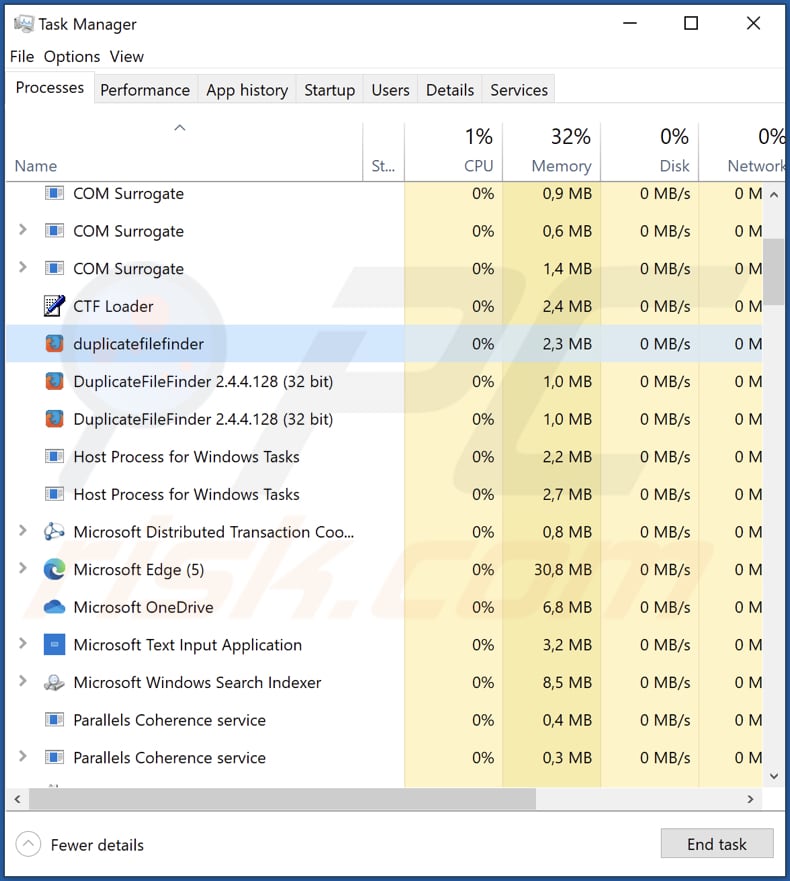 Duplicatefinder adware running in task manager as duplicatefinder