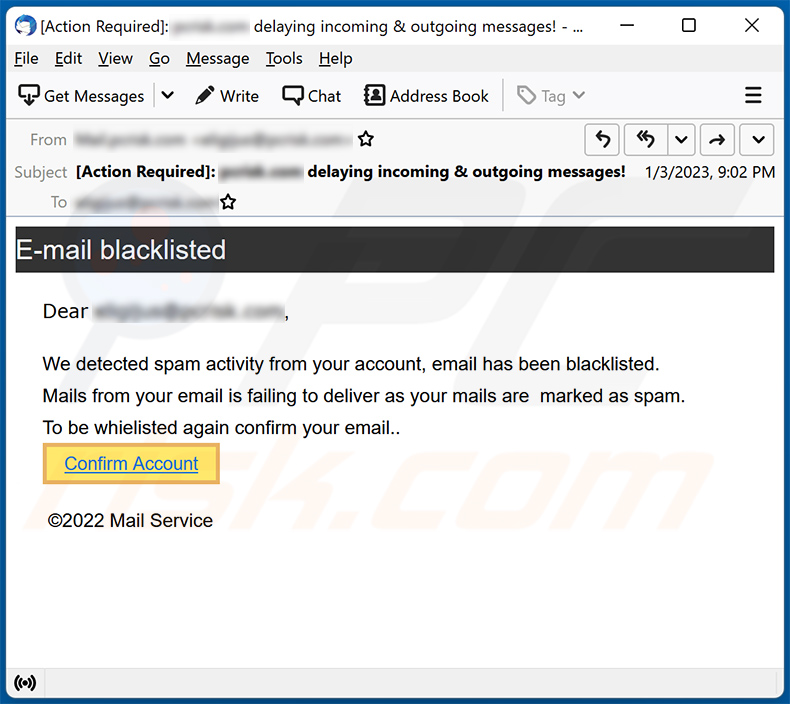 email has been blacklisted spam