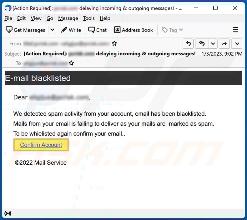 email has been blacklisted spam