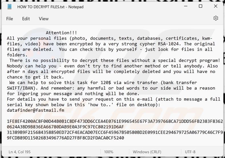 ENCODED ransomware text file (HOW TO DECRYPT FILES.txt)