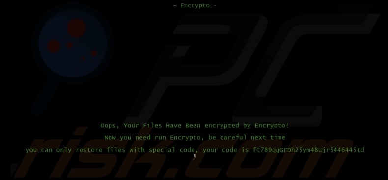 Encrypto ransomware pop-up