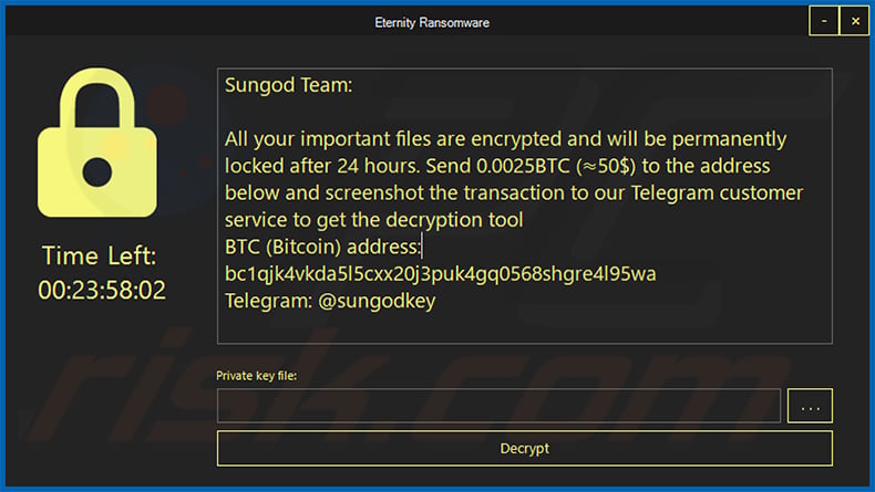 Eternity ransomware pop-up window (2023-01-20)