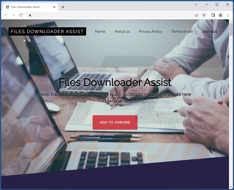 Website promoting Files Downloader Assist adware