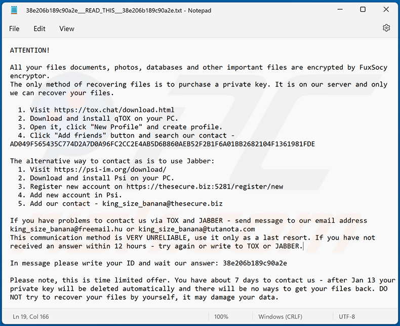 FuxSocy ENCRYPTOR ransomware text file (2023-01-05)