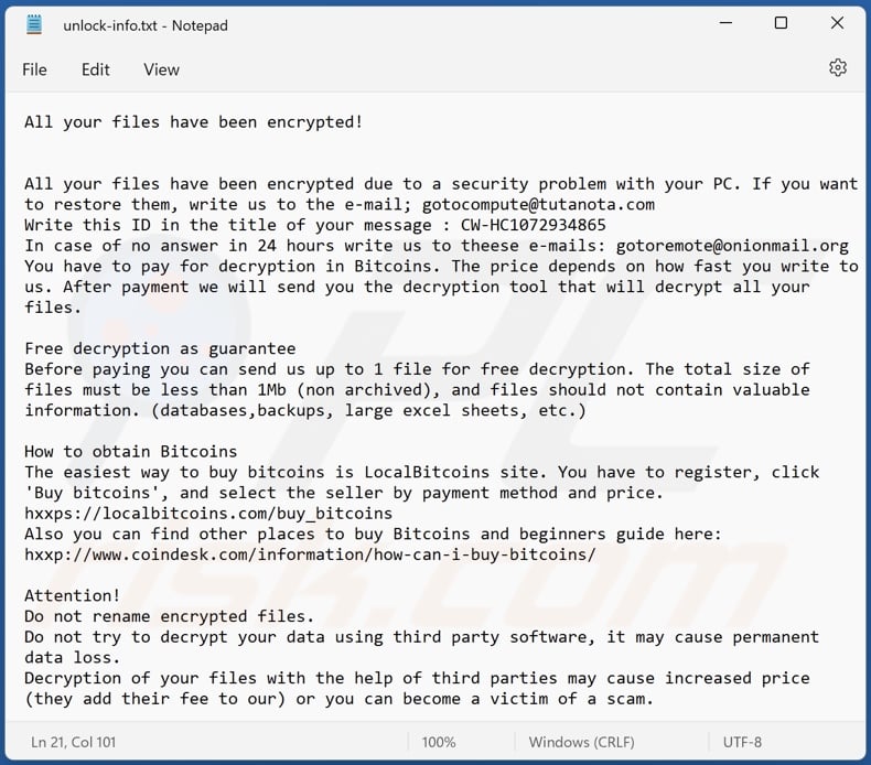 GOGO ransomware ransom note (unlock-info.txt)