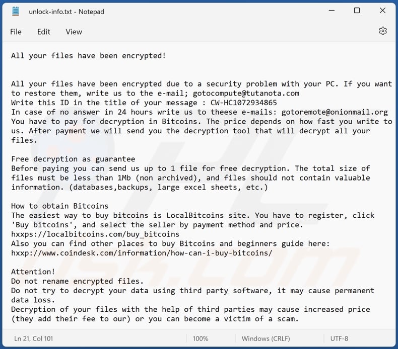 GOGO ransomware ransom note (unlock-info.txt)
