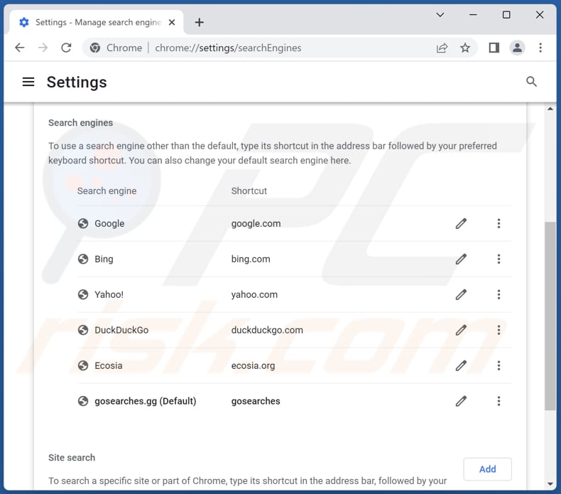 Removing gosearches.gg from Google Chrome default search engine