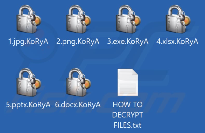 Files encrypted by KoRyA ransomware (.KoRyA extension)