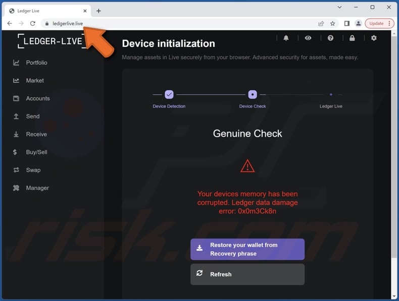 Ledger Data Damage Error: 0x0m3Ck8n scam