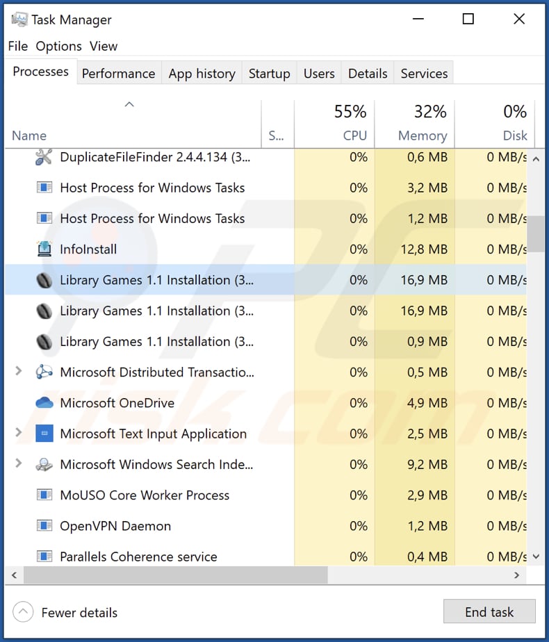 Library Games running in the Task Manager as Library Games 1.1