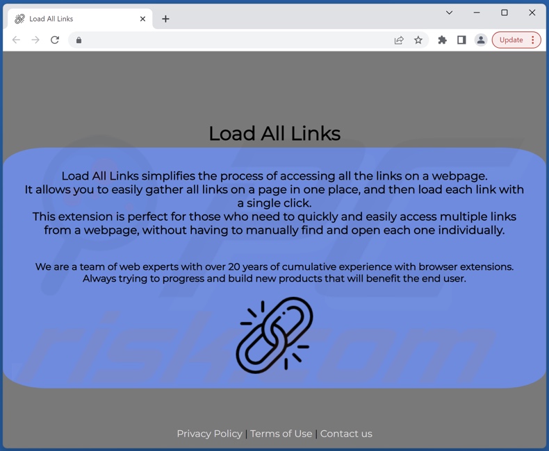 Website promoting Load All Links adware