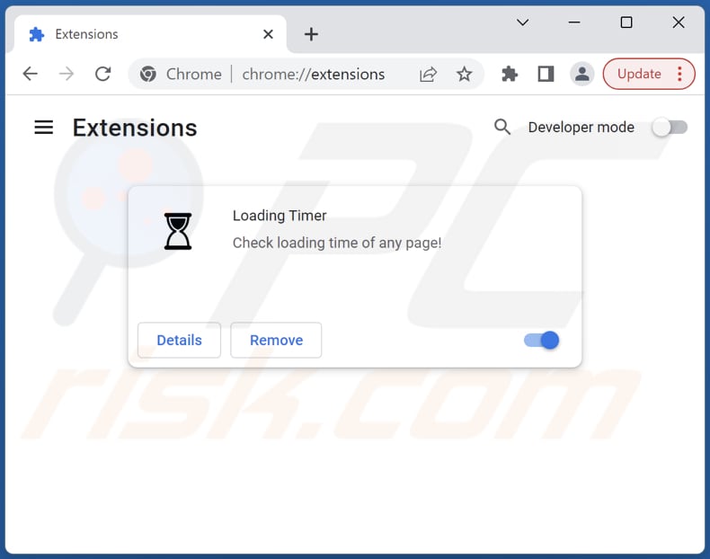 Removing Loading Timer adware from Google Chrome step 2