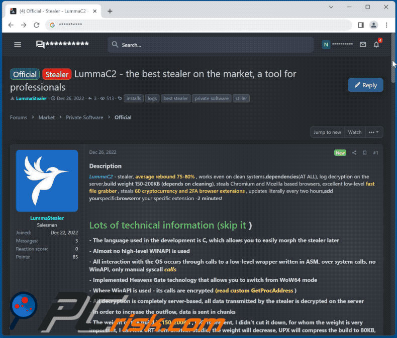 LummaC2 stealer malware promoted on hacker forums (GIF)