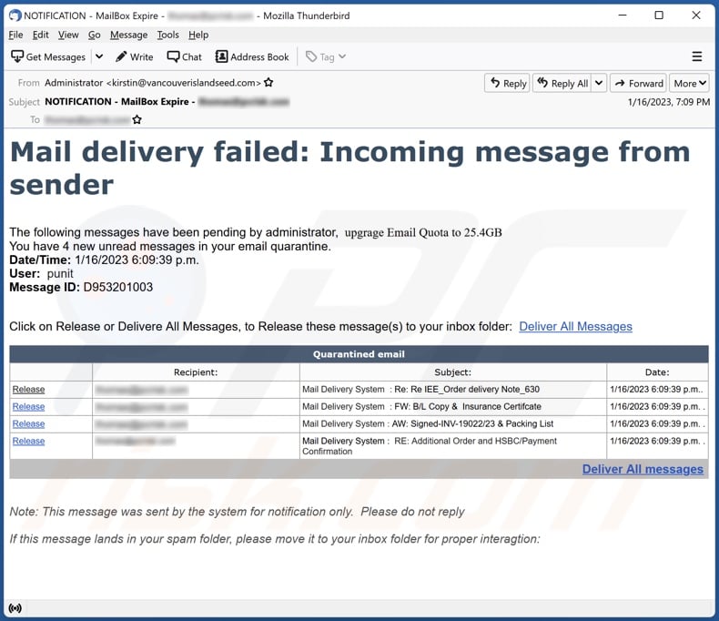 Mail Delivery Failed email spam campaign