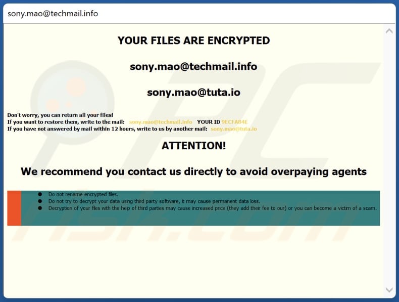 Mao ransomware pop-up window