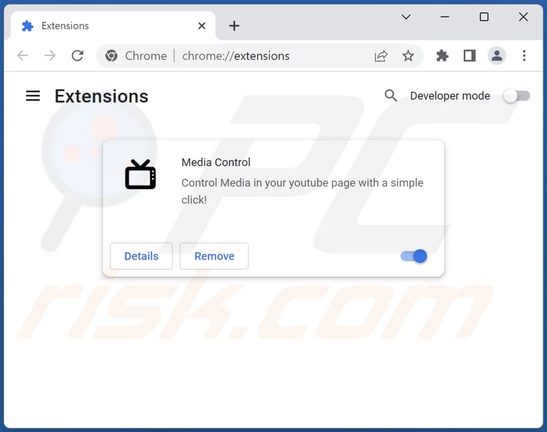 Removing Media Control adware from Google Chrome step 2