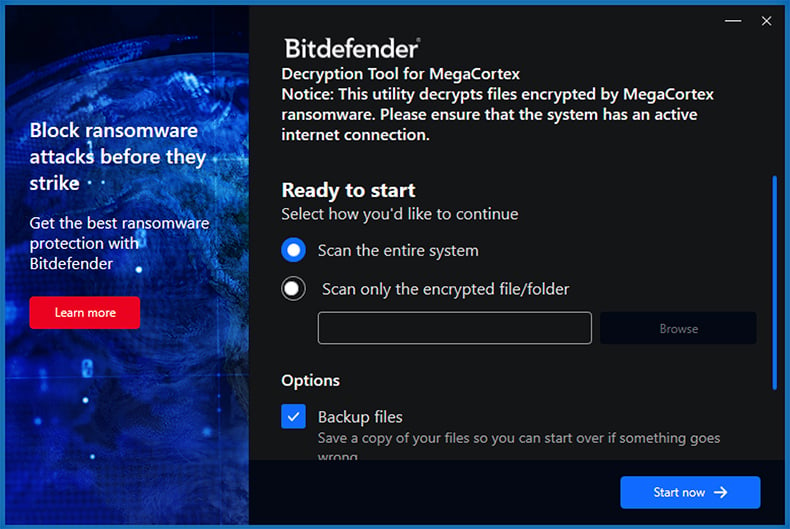 MegaCortex ransomware decryptor by Bitdefender