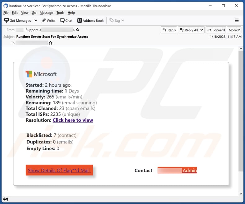 Scam email claims to be from Microsoft